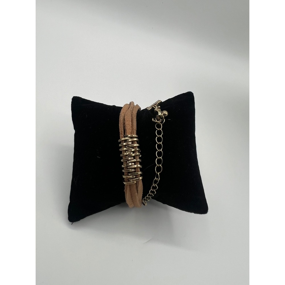 Western Rodeo Tan Suede Wrap Bracelet Gold Ring Accents Unisex Multi Strand